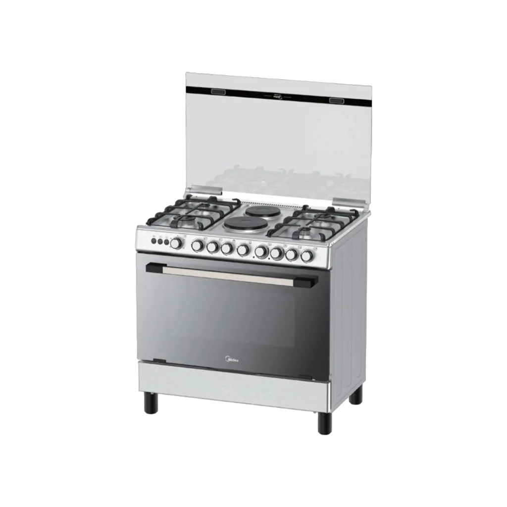 Midea GC-9060-4G028-INOX 90×60 cm Freestanding Gas Cooker with Oven & Glass Lid – Stainless Steel