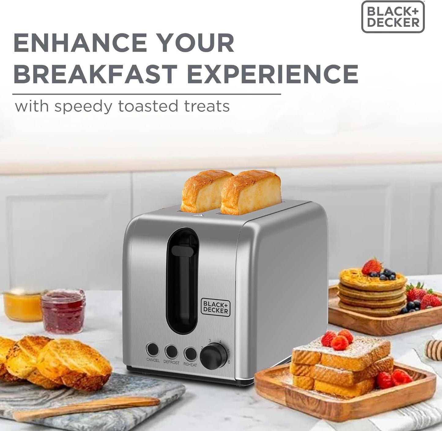 Black & Decker ET244-B5 2-Slice Toaster 1050W with 6 Browning Levels – Stainless Steel