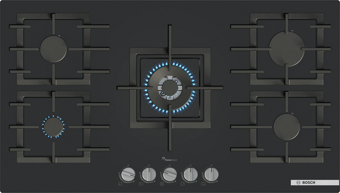 Bosch PPQ9B6I40M 90cm Gas Hob with 5 Burners and Wok Burner – Stainless Steel