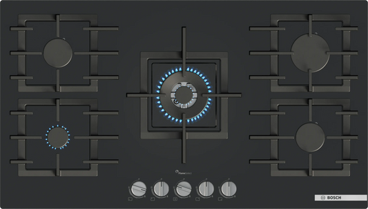Bosch PPQ9B6I40M 90cm Gas Hob with 5 Burners and Wok Burner – Stainless Steel