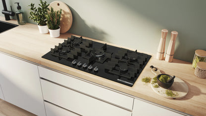 Bosch PPQ9B6I40M 90cm Gas Hob with 5 Burners and Wok Burner – Stainless Steel