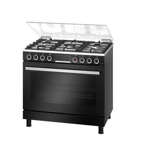 Bosch HGX5G7W81S Series 6 90 cm Freestanding Gas Range Cooker – Black Hybrid Oven