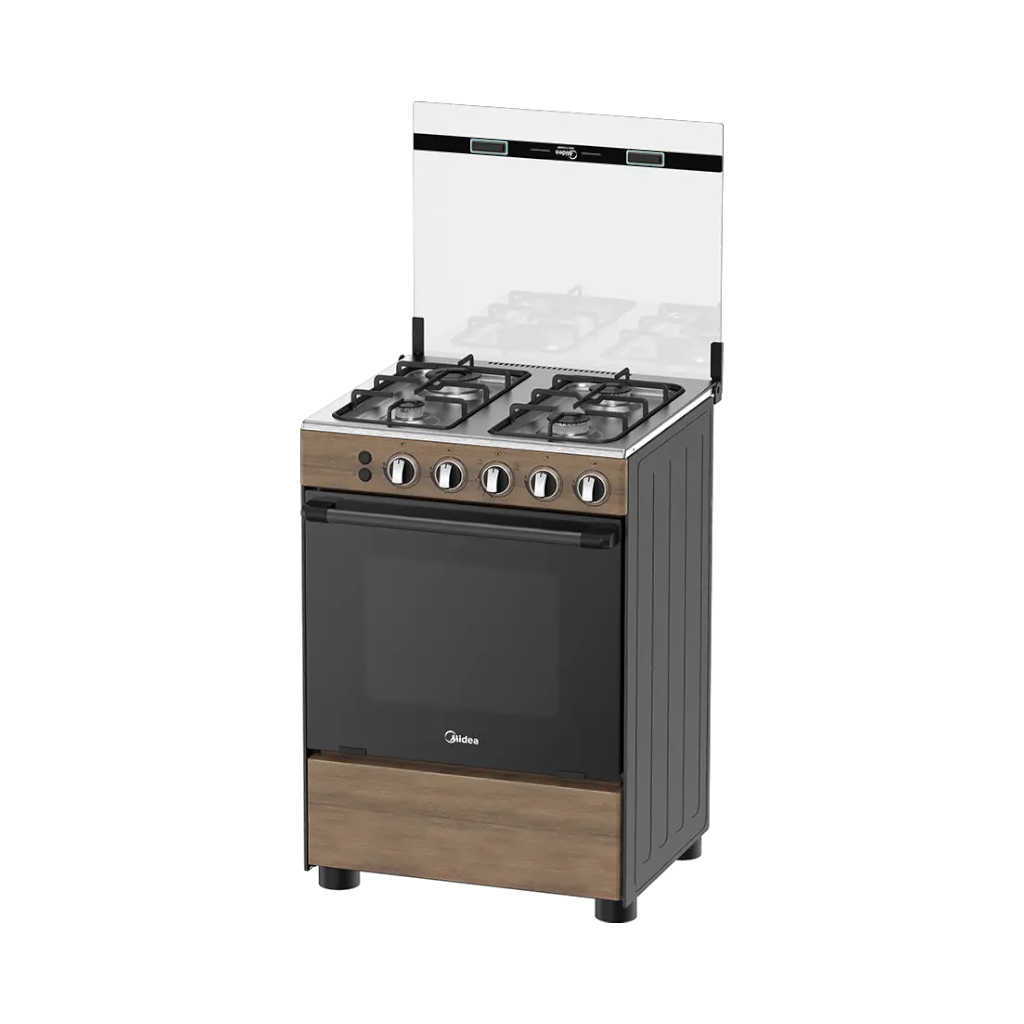 Midea 6060-4G057-WD 60×60cm 4-Burner Gas Cooker with Oven – Wood Finish