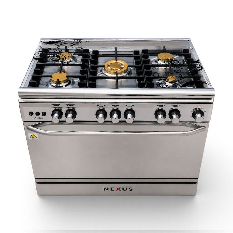 Nexus NXGASCOOKER-9000S 5 Burner Gas Cooker with Oven – Stainless Steel