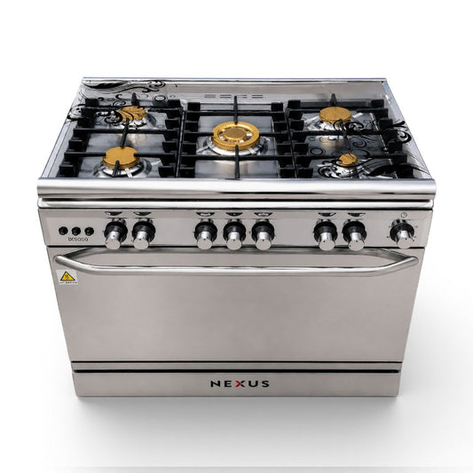 Nexus NXGASCOOKER-9000S 5 Burner Gas Cooker with Oven – Stainless Steel