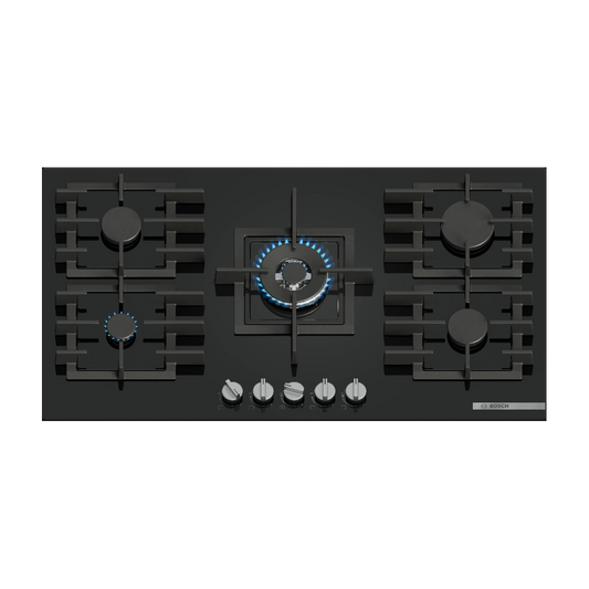 Bosch PPQ9B6I40M Series 6 Built-In 90 cm Gas Hob – Black Tempered Glass