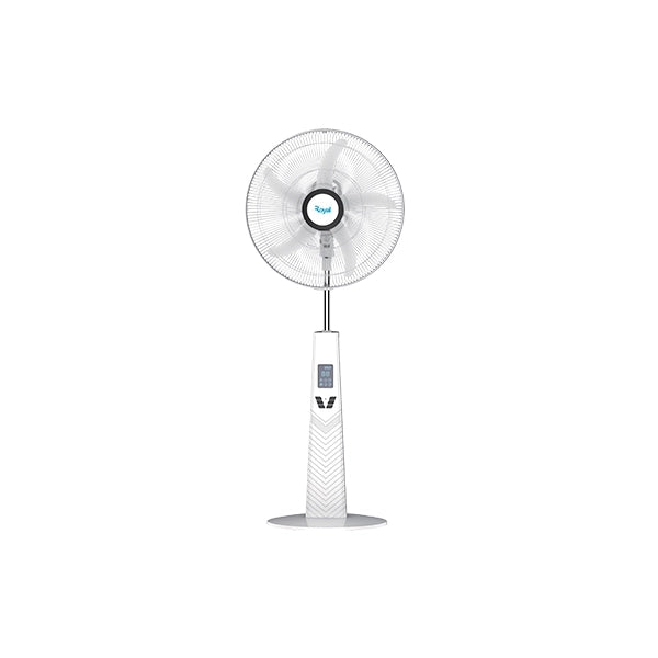 Royal RRF59H18W 18-Inch Rechargeable Standing Fan with Remote and LED Light – White