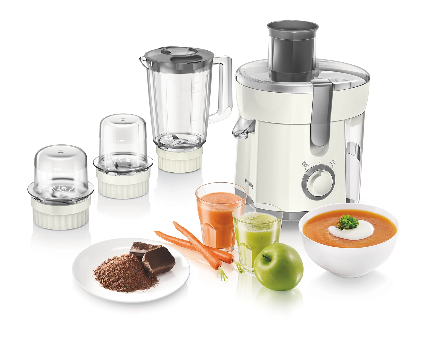 Philips HR1847 Viva Collection 350W Juicer Blender Grinder & Chopper – White/Silver